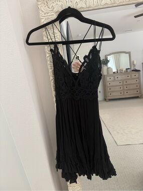Free People Black Crochet Lace Slip Dress